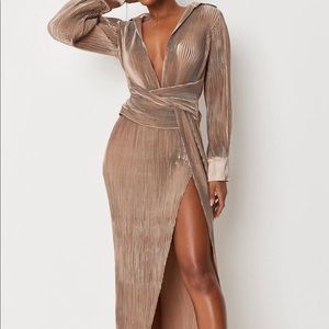 Satin Plisse Twist Front Midaxi Dress Carli x Missguided